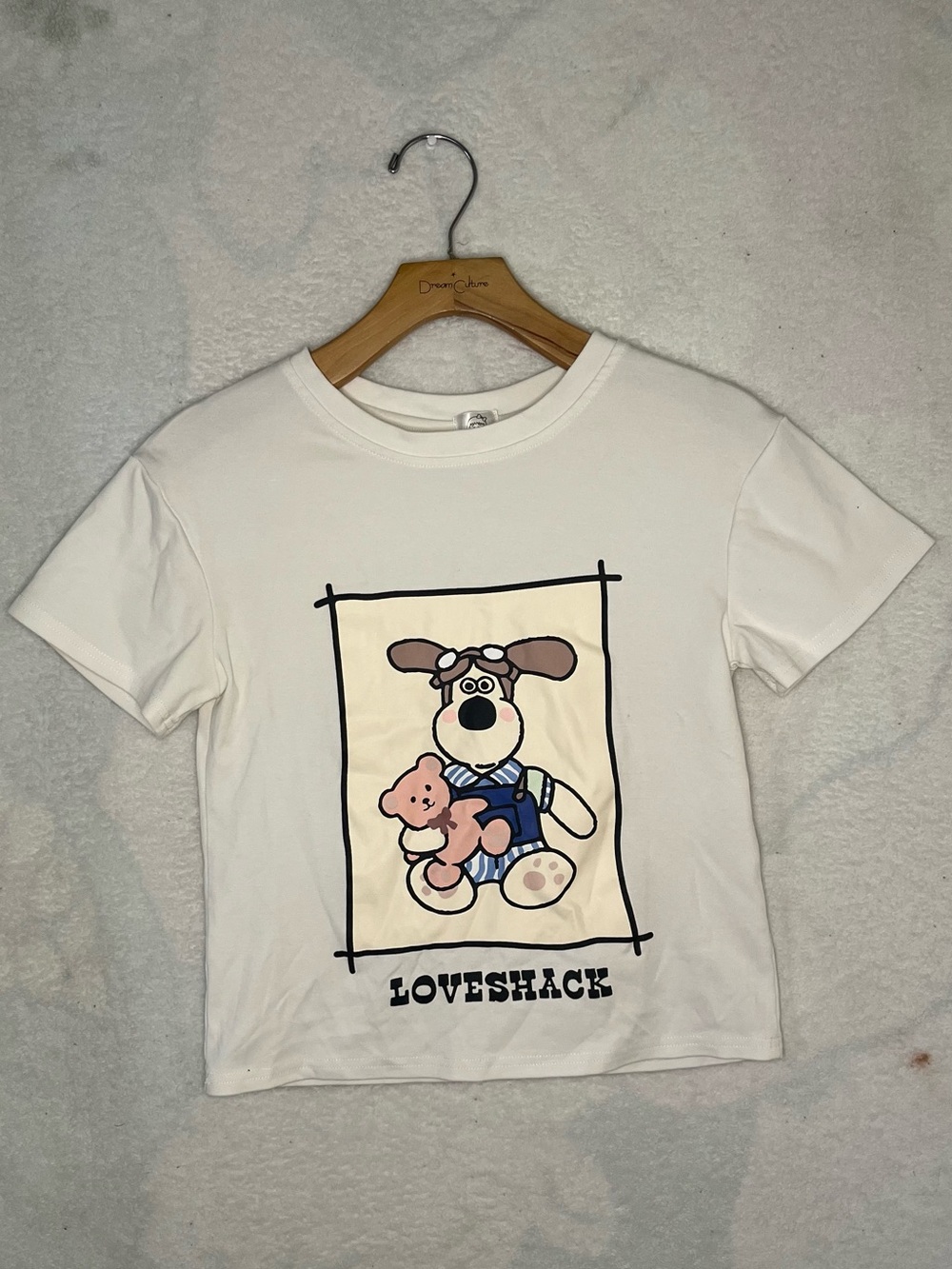 Ing White Kids Tee with Dog and Bear Graphic Size L
